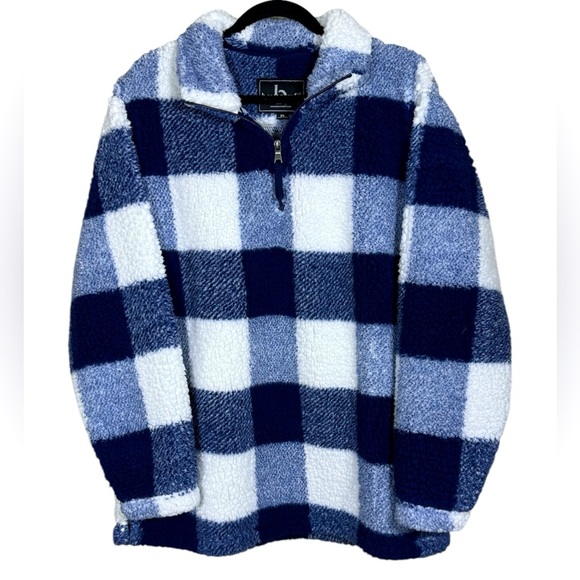 boxercraft Tops - Boxercraft Buffalo plaid Navy Blue Sherpa Oversized Pullover Women's Size XL